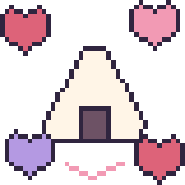 Modèle de pixel art Onigiri avec des cœurs sur une grille de 40 par 40 cases