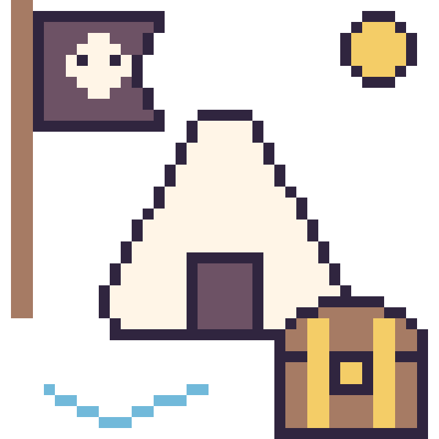 Modèle de pixel art Onigiri en aventure pirate sur une grille de 40 par 40 cases