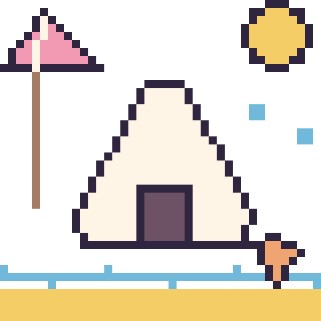 Modèle de pixel art Onigiri à la plage sur une grille de 40 par 40 cases