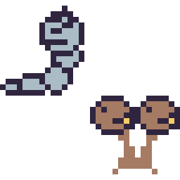 Pixel art Onix mini et Doduo mini, grille 32 × 32