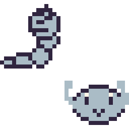 Pixel art Onix mini et Racaillou mini, grille 32 × 32