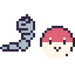 Pixel art Onix mini et Voltorbe mini, grille 32 × 32