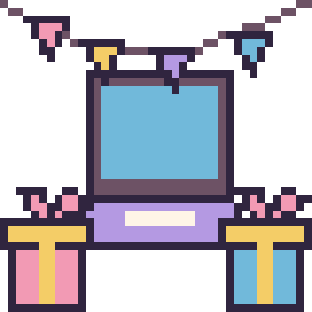 Modèle de pixel art Ordinateur pour un anniversaire sur une grille de 40 par 40 cases