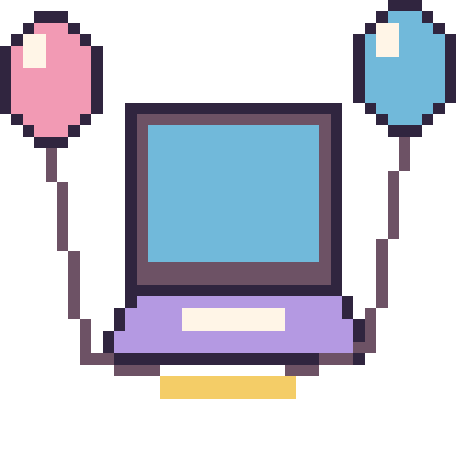 Modèle de pixel art Ordinateur avec des ballons sur une grille de 40 par 40 cases