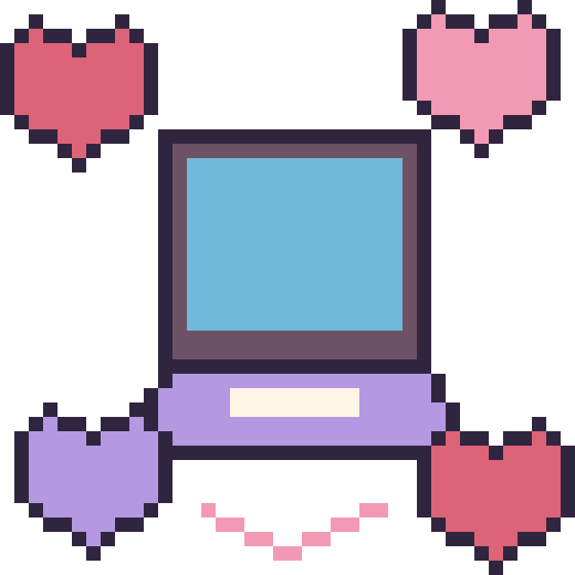 Modèle de pixel art Ordinateur avec des cœurs sur une grille de 40 par 40 cases
