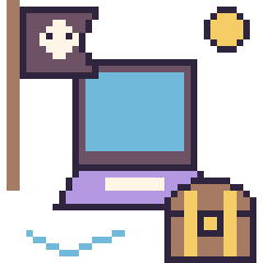 Pixel art Ordinateur en aventure pirate, grille 40 × 40