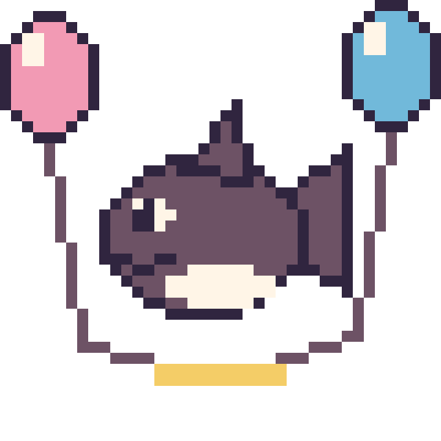 Modèle de pixel art Orque avec des ballons sur une grille de 40 par 40 cases