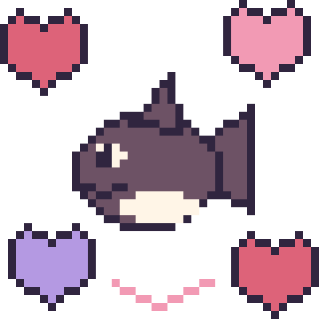 Modèle de pixel art Orque avec des cœurs sur une grille de 40 par 40 cases