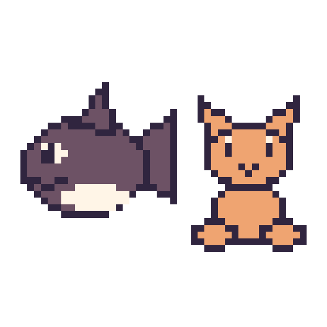 Modèle de pixel art Orque et Chat assis sur une grille de 48 par 48 cases