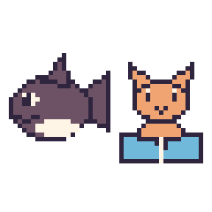 Pixel art Orque et Chat avec un livre, grille 48 × 48
