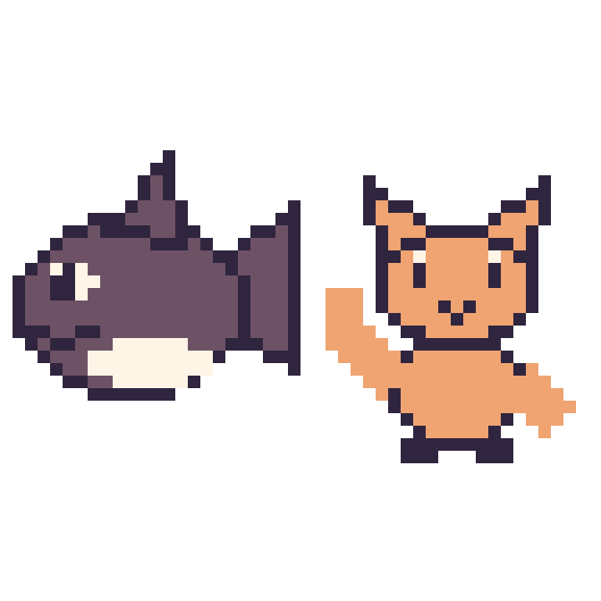 Modèle de pixel art Orque et Chat qui fait coucou sur une grille de 48 par 48 cases