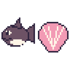 Pixel art Orque et Coquillage, grille 48 × 48