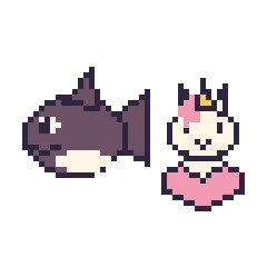 Pixel art Orque et Licorne avec un cœur, grille 48 × 48