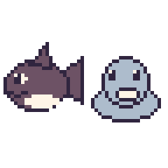 Pixel art Orque et Phoque, grille 48 × 48