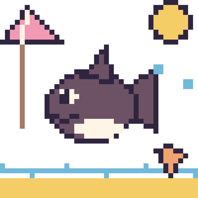 Modèle de pixel art Orque à la plage sur une grille de 40 par 40 cases