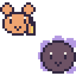 Pixel art Ouisticram mini et Fantominus mini, grille 32 × 32