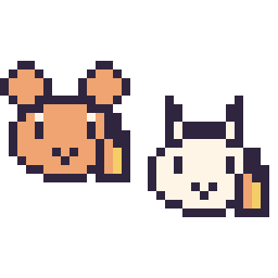 Pixel art Ouisticram mini et Ponyta mini, grille 32 × 32