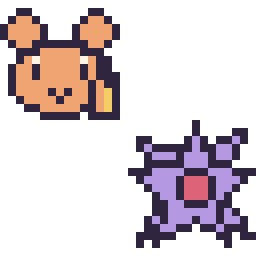 Pixel art Ouisticram mini et Staross mini, grille 32 × 32