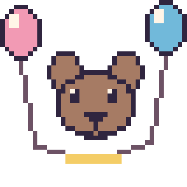 Modèle de pixel art Ours avec des ballons sur une grille de 40 par 40 cases