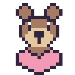 Pixel art Ours avec un cœur, grille 24 × 24