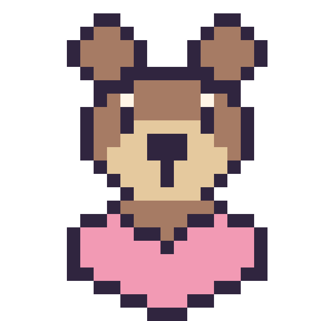 Modèle de pixel art Ours avec un cœur sur une grille de 24 par 24 cases