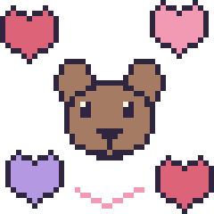 Pixel art Ours avec des cœurs, grille 40 × 40