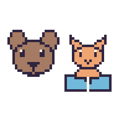 Pixel art Ours et Chat avec un livre, grille 48 × 48