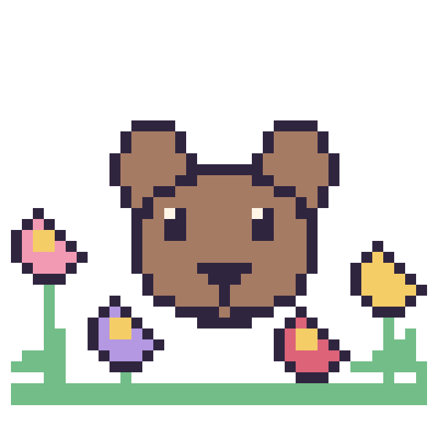 Modèle de pixel art Ours dans le jardin sur une grille de 40 par 40 cases