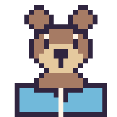 Pixel art Ours avec un livre, grille 24 × 24