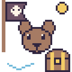 Pixel art Ours en aventure pirate, grille 40 × 40