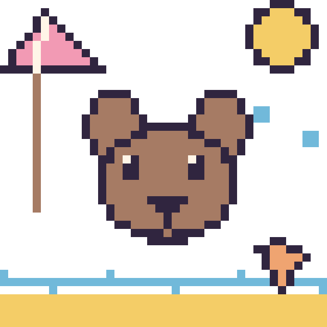 Modèle de pixel art Ours à la plage sur une grille de 40 par 40 cases
