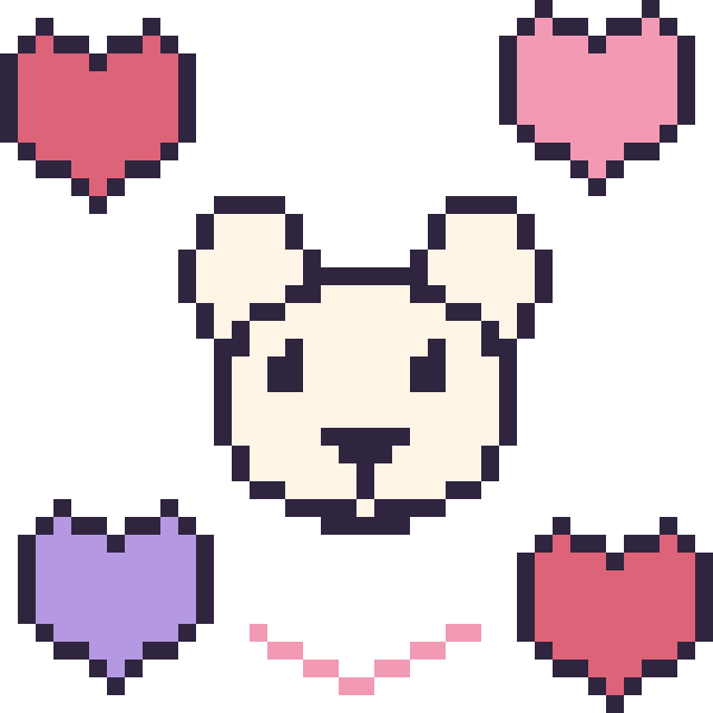 Modèle de pixel art Ours polaire avec des cœurs sur une grille de 40 par 40 cases