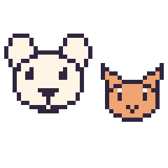 Pixel art Ours polaire et Chat en portrait, grille 40 × 40