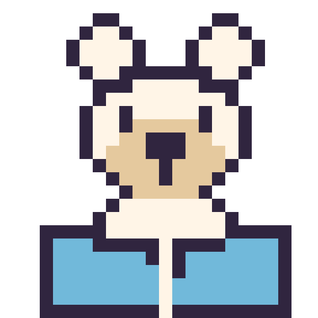 Modèle de pixel art Ours polaire avec un livre sur une grille de 24 par 24 cases