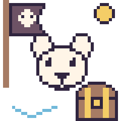 Pixel art Ours polaire en aventure pirate, grille 40 × 40