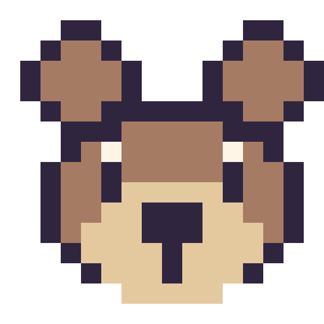 Modèle de pixel art Ours : portrait facile sur une grille de 16 par 16 cases