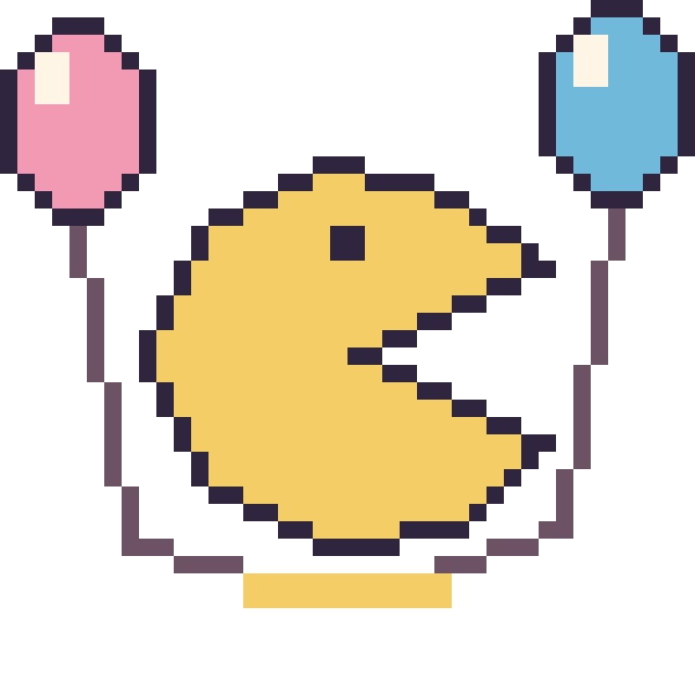 Modèle de pixel art Pac-Man avec des ballons sur une grille de 40 par 40 cases