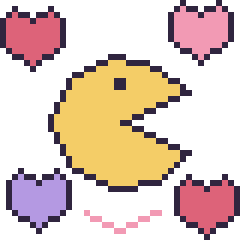 Pixel art Pac-Man avec des cœurs, grille 40 × 40