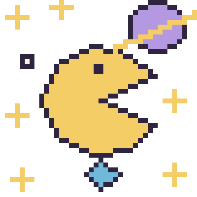 Modèle de pixel art Pac-Man dans l’espace sur une grille de 40 par 40 cases