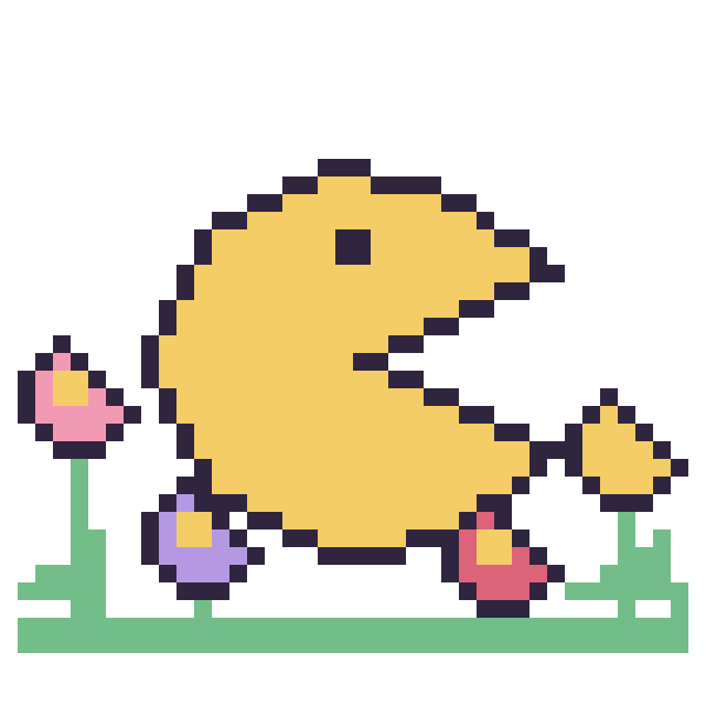 Modèle de pixel art Pac-Man dans le jardin sur une grille de 40 par 40 cases