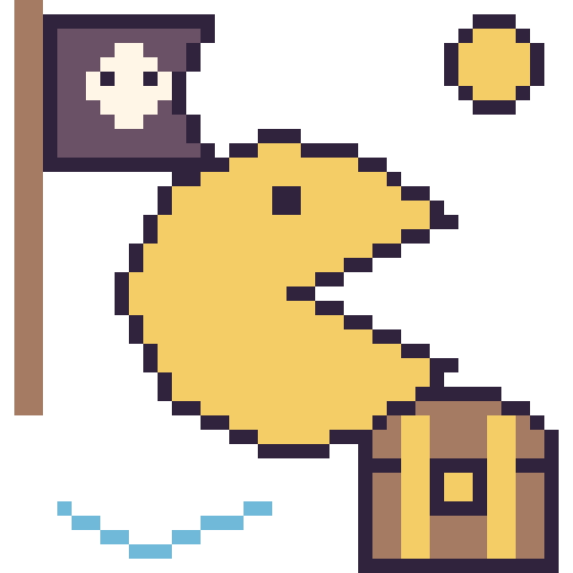 Modèle de pixel art Pac-Man en aventure pirate sur une grille de 40 par 40 cases