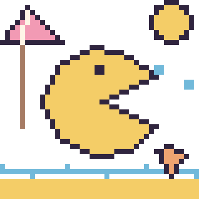 Modèle de pixel art Pac-Man à la plage sur une grille de 40 par 40 cases