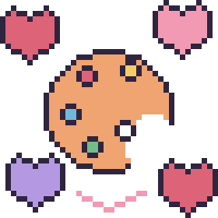 Pixel art Palette de peinture avec des cœurs, grille 40 × 40