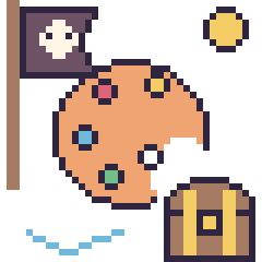 Pixel art Palette de peinture en aventure pirate, grille 40 × 40