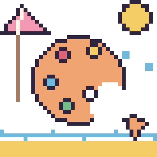 Modèle de pixel art Palette de peinture à la plage sur une grille de 40 par 40 cases
