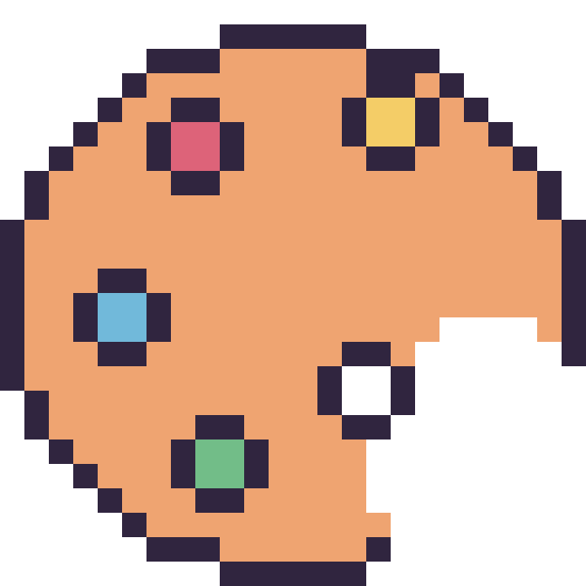 Modèle de pixel art Palette de peinture sur une grille de 24 par 24 cases