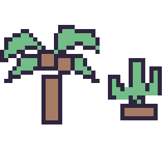 Pixel art Palmier et Cactus kawaii 16 × 16, grille 40 × 40