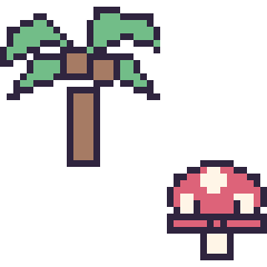 Pixel art Palmier et Champignon kawaii 16 × 16, grille 40 × 40