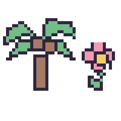 Pixel art Palmier et Fleur kawaii 16 × 16, grille 40 × 40