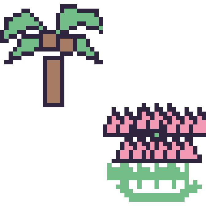 Modèle de pixel art Palmier et Lotus en couronne sur une grille de 48 par 48 cases